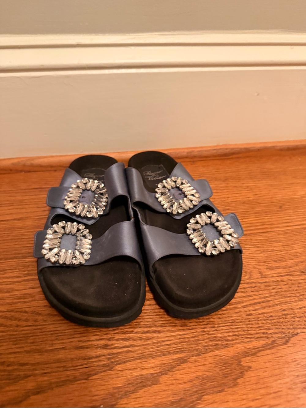 Roger Vivier Blue Jeweled Slide Sandals
